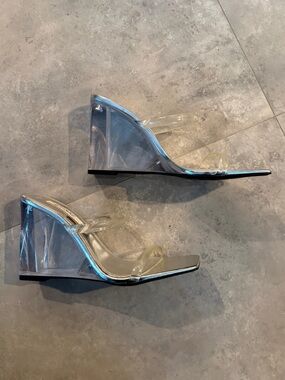 Zara Clear Wedge Slide Sandals - Transparent Heel | EU 38
